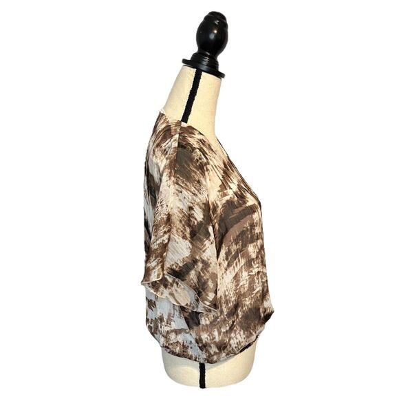Allison Daley Petites Semi Sheer Cream Brown Abstract Print Blouse Large - Picture 5 of 7